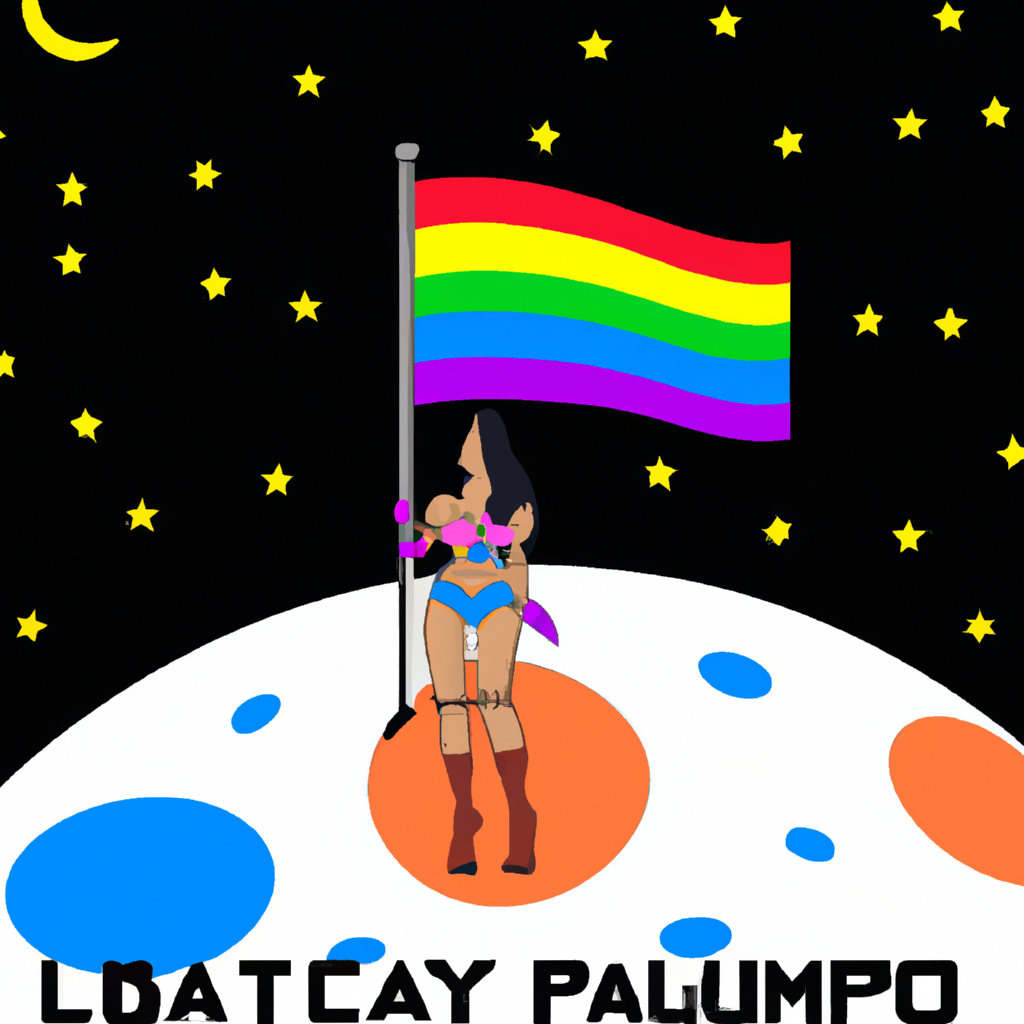 a women on the moon with a lgbqi+ flag in style from playboy